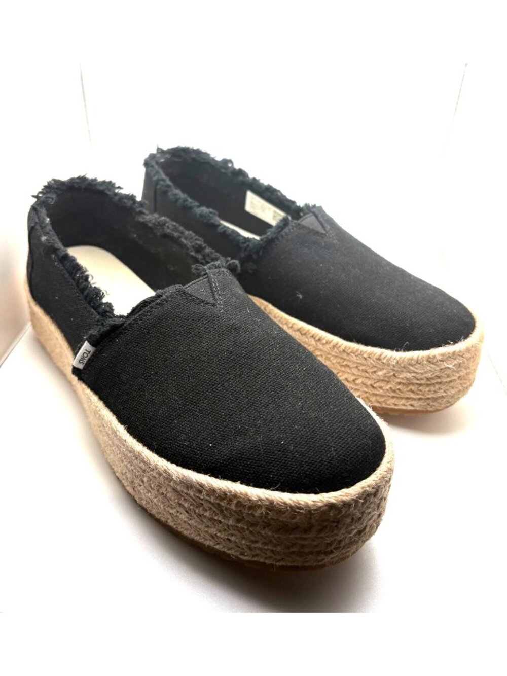 Toms Valencia Womens Black Canvas Platform Espadrilles With Frayed Edges Size 6 - Picture 2 of 6